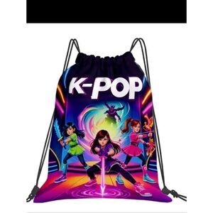 K-Pop Demon Hunters Black Graphic String Backpack Bag
